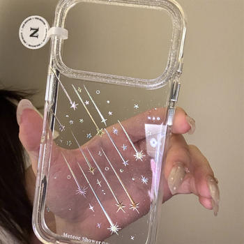 Husă de protecție pentru iPhone cu pulbere glitter aurie, spate transparent, ploaie meteor colorată; compatibilă cu seriile iPhone 13/14 (Pro, Pro Max)