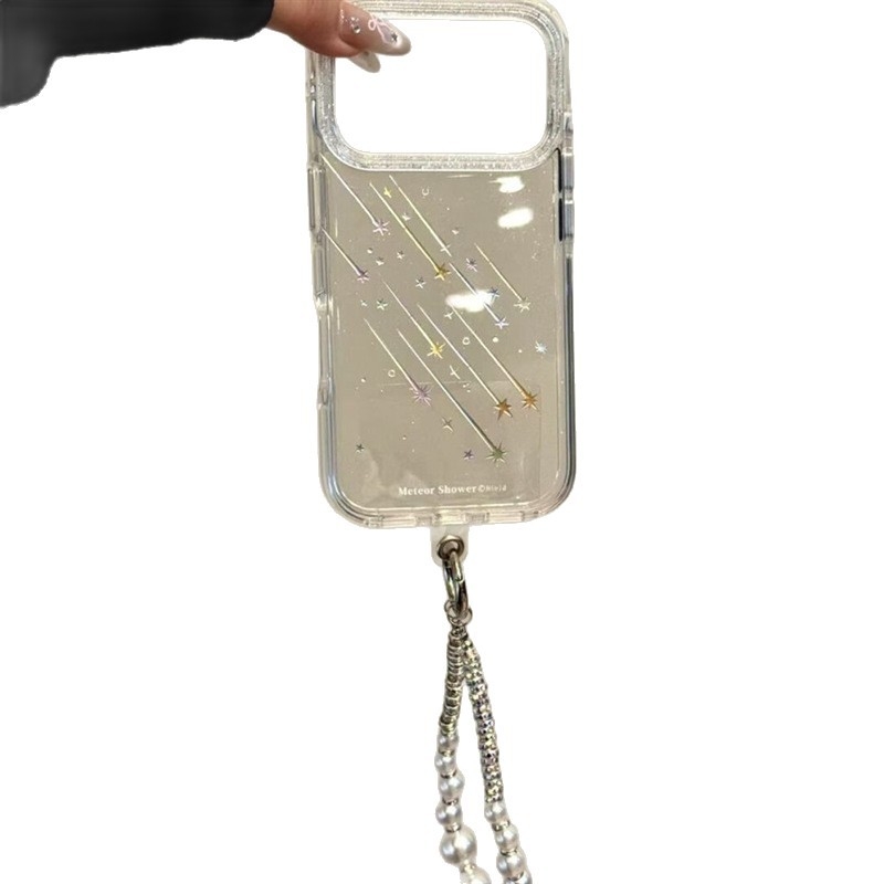 Husă de protecție pentru iPhone cu pulbere glitter aurie, spate transparent, ploaie meteor colorată; compatibilă cu seriile iPhone 13/14 (Pro, Pro Max)