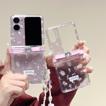 Stil coreean, imprimeu floral Instagram, husă PC cu fundă în formă de inimă pentru OPPO Find N3/2Flip cu ecran pliabil