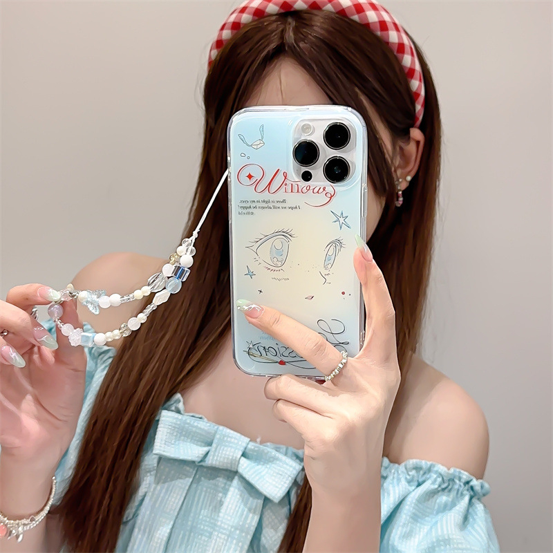 Silikonska maska za iPhone 11–14 Pro/Max s ručno oslikanom djevojkom, Ins stil