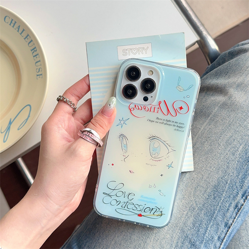 Silikonska maska za iPhone 11–14 Pro/Max s ručno oslikanom djevojkom, Ins stil