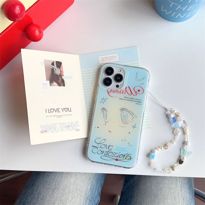 Silikonska maska za iPhone 11–14 Pro/Max s ručno oslikanom djevojkom, Ins stil