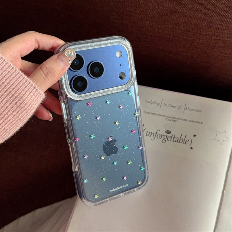 Silikonska maska za telefon sa zlatno-tonim šarenim zvjezdicama, minimalistički Ins stil, gravirani dizajn, otpornost na pad, kompatibilno s iPhone 11–14 Pro/Max
