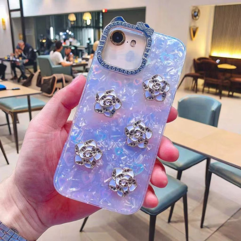 Kućište za iPhone 15/16/17 Pro Max s motivom školjke i ružinim cvijetom