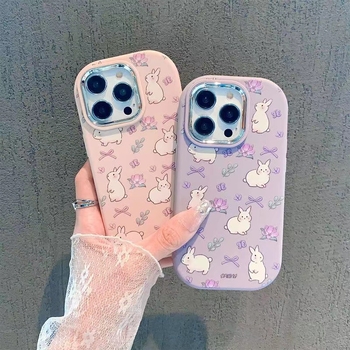 Husă duală în stil coreean cu iepure mov pentru iPhone 13/14 și iPhone 15 Pro