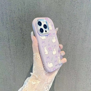 Husă duală în stil coreean cu iepure mov pentru iPhone 13/14 și iPhone 15 Pro