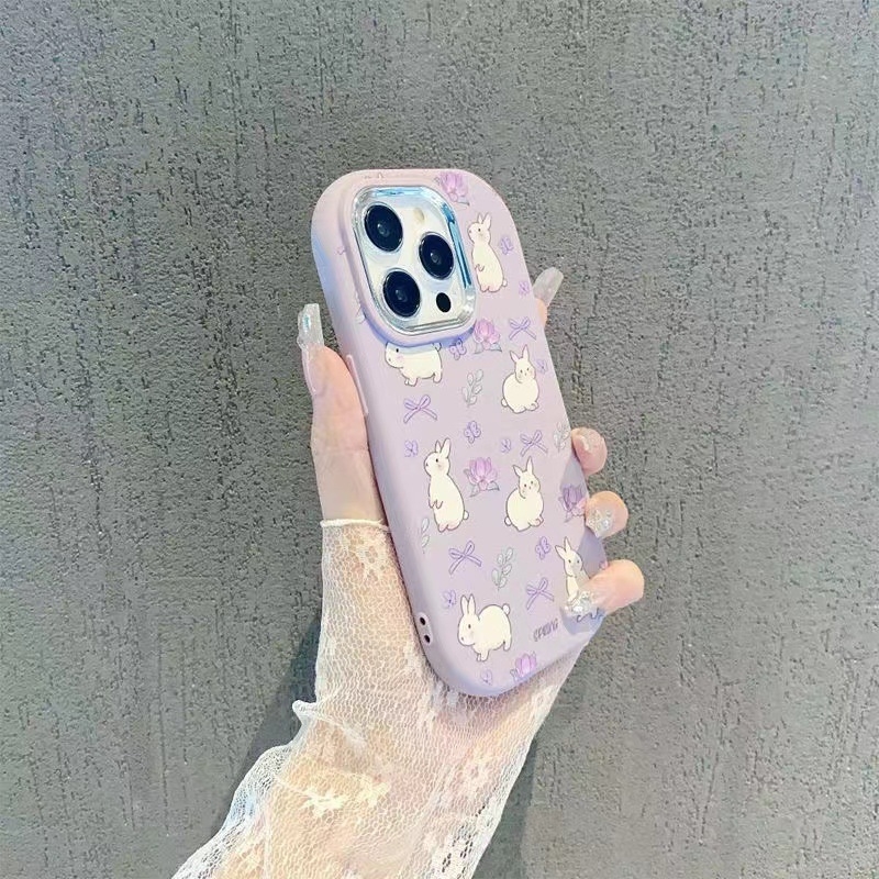 Husă duală în stil coreean cu iepure mov pentru iPhone 13/14 și iPhone 15 Pro