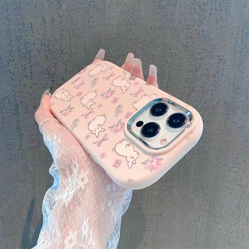 Husă duală în stil coreean cu iepure mov pentru iPhone 13/14 și iPhone 15 Pro