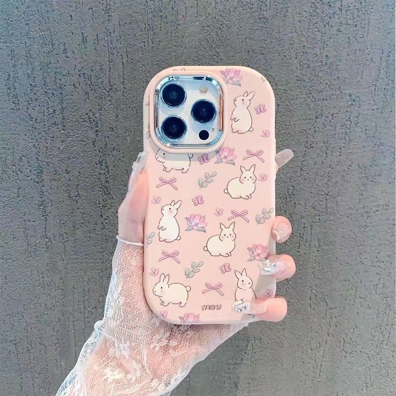 Husă duală în stil coreean cu iepure mov pentru iPhone 13/14 și iPhone 15 Pro