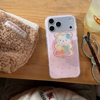 Maska za iPhone s pastelnim dizajnom – medvjeđi motiv s zvjezdicama i bombonima za modele iPhone 17 Pro Max, 16 Plus, 14 i 15