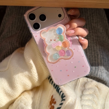 Maska za iPhone s pastelnim dizajnom – medvjeđi motiv s zvjezdicama i bombonima za modele iPhone 17 Pro Max, 16 Plus, 14 i 15