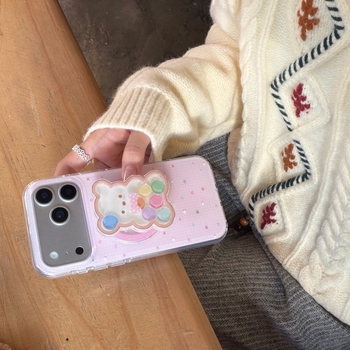 Maska za iPhone s pastelnim dizajnom – medvjeđi motiv s zvjezdicama i bombonima za modele iPhone 17 Pro Max, 16 Plus, 14 i 15