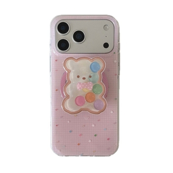 Maska za iPhone s pastelnim dizajnom – medvjeđi motiv s zvjezdicama i bombonima za modele iPhone 17 Pro Max, 16 Plus, 14 i 15