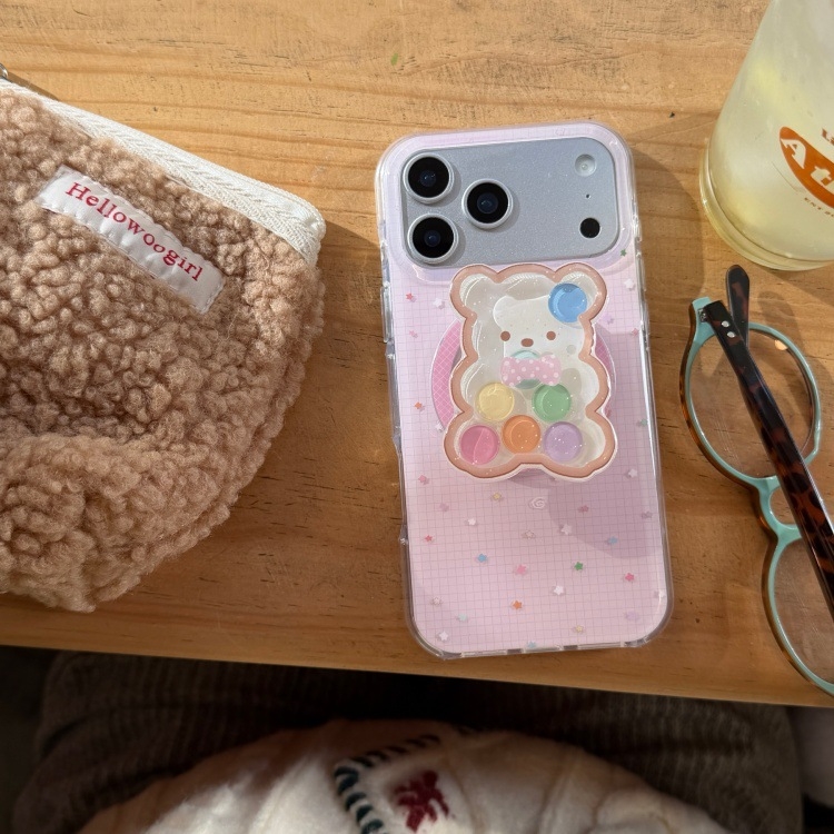 Maska za iPhone s pastelnim dizajnom – medvjeđi motiv s zvjezdicama i bombonima za modele iPhone 17 Pro Max, 16 Plus, 14 i 15