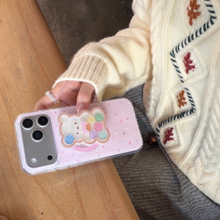 Maska za iPhone s pastelnim dizajnom – medvjeđi motiv s zvjezdicama i bombonima za modele iPhone 17 Pro Max, 16 Plus, 14 i 15
