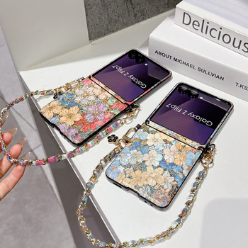 Kryt za Samsung Z Flip7 s zlatnim vintage dizajnom cvijeća za Z Flip4/5/6 – Plava