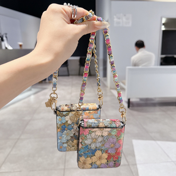 Kryt za Samsung Z Flip7 s zlatnim vintage dizajnom cvijeća za Z Flip4/5/6 – Plava