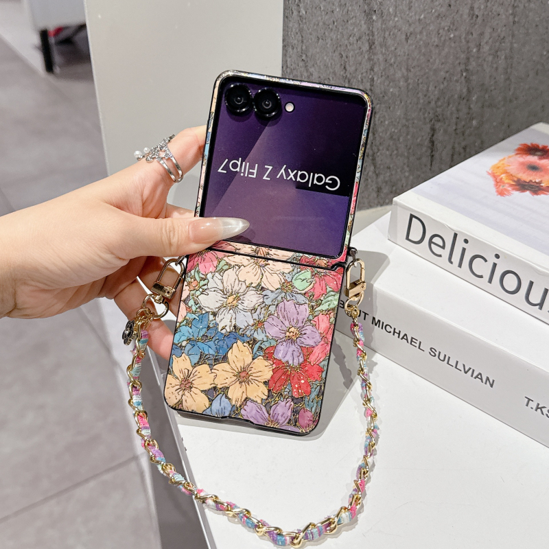 Kryt za Samsung Z Flip7 s zlatnim vintage dizajnom cvijeća za Z Flip4/5/6 – Plava