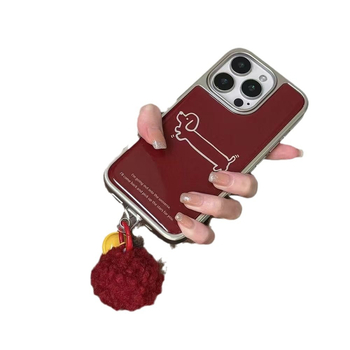 Carcasă din silicon roșu bordo pentru iPhone, cu ilustrație cu un cățeluș drăguț, stil Instagram japonez/koreean, finisaj mat, protecție anti-șoc, compatibil cu iPhone 13/14/15/16 Pro/Pro Max.
