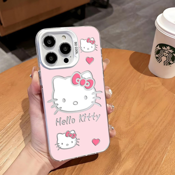 Hello Kitty futrola za iPhone 15/16 – slatki KT mačka dizajn, bijela/crna, otporna na padove