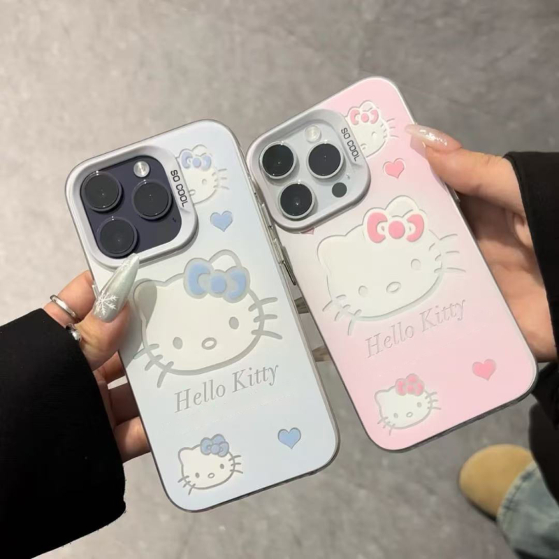 Hello Kitty futrola za iPhone 15/16 – slatki KT mačka dizajn, bijela/crna, otporna na padove