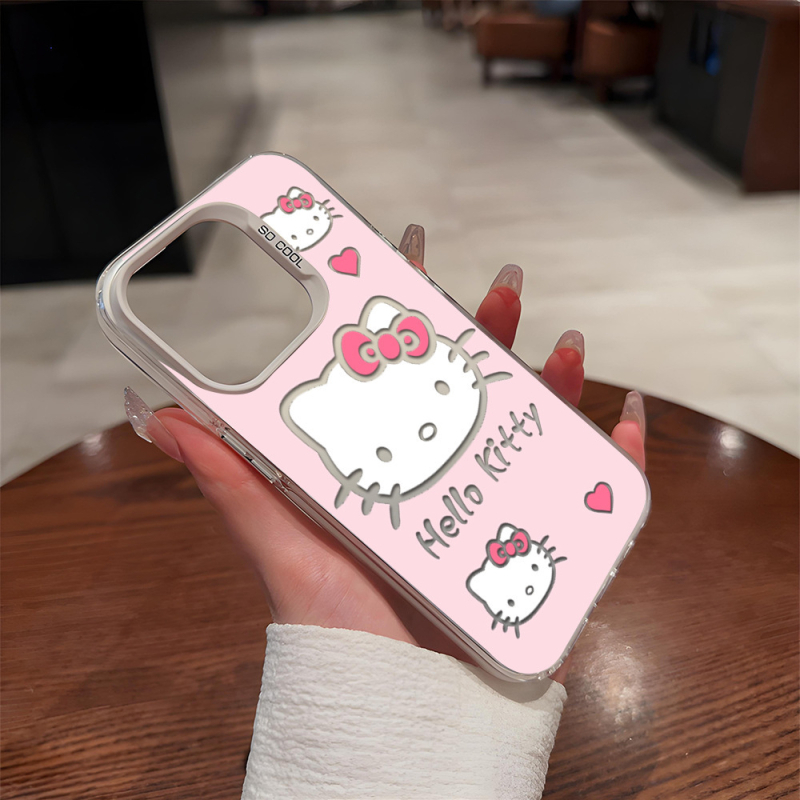 Hello Kitty futrola za iPhone 15/16 – slatki KT mačka dizajn, bijela/crna, otporna na padove