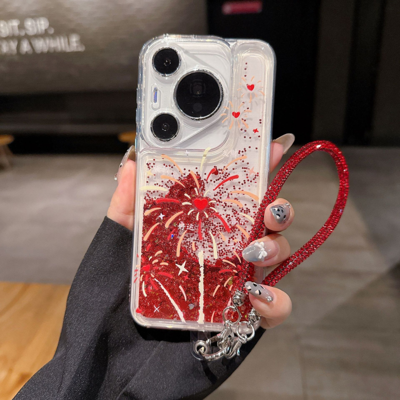 Carcasă roșie cu artificii și efect nisipos pentru Huawei Mate60, compatibilă cu Mate60/70Pro, protecție P70Pro/P80