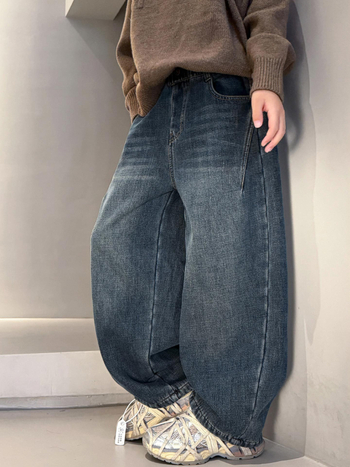 Fiúknak téli fleece-bevonatú farmernadrág, 2025 új modell nagyobb gyerekeknek