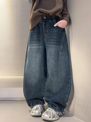 Fiúknak téli fleece-bevonatú farmernadrág, 2025 új modell nagyobb gyerekeknek