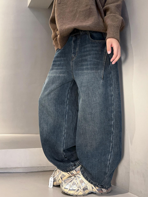 Fiúknak téli fleece-bevonatú farmernadrág, 2025 új modell nagyobb gyerekeknek