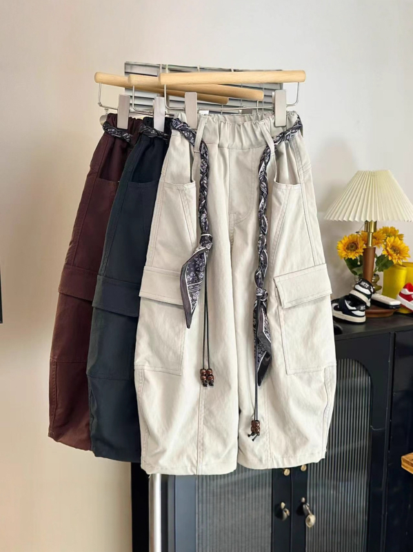 Unisex dječje cargo hlače, srednji struk, jednobojne, ljetne casual/radne