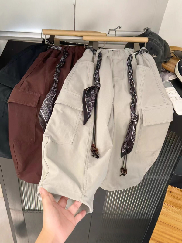 Unisex dječje cargo hlače, srednji struk, jednobojne, ljetne casual/radne