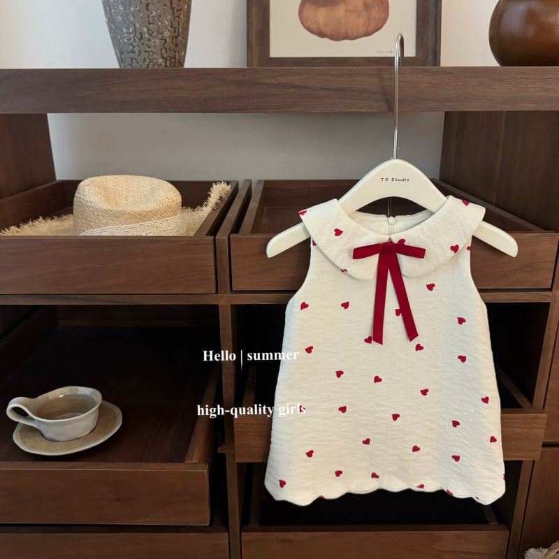Ljetna haljina za djevojčice krem boje, 3D srce i mašnica, princeski stil