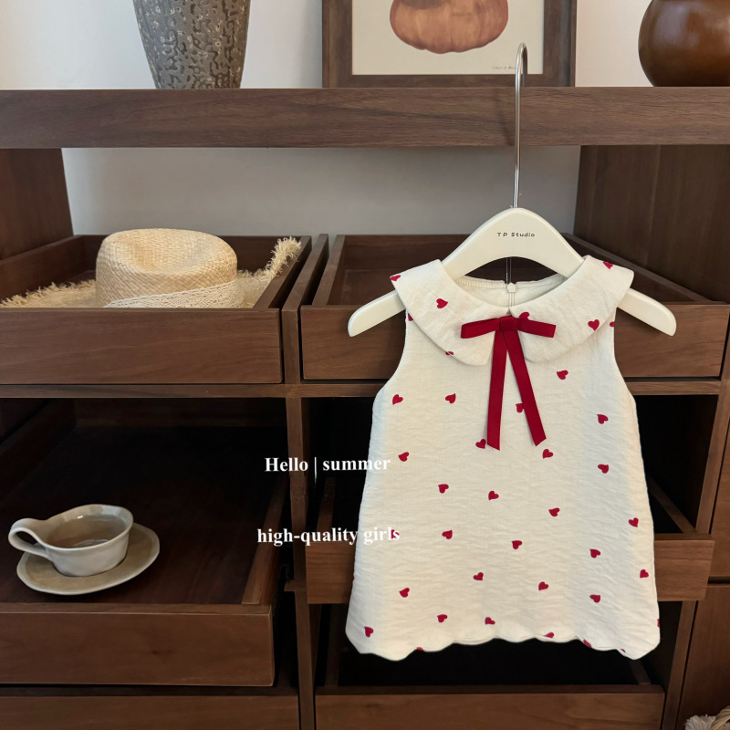 Ljetna haljina za djevojčice krem boje, 3D srce i mašnica, princeski stil