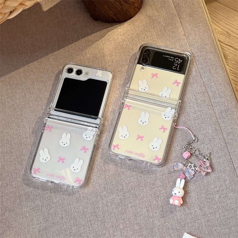 Carcasă PC transparentă cu design de iepuraș pentru Samsung Galaxy Z Flip6 / Z Flip7