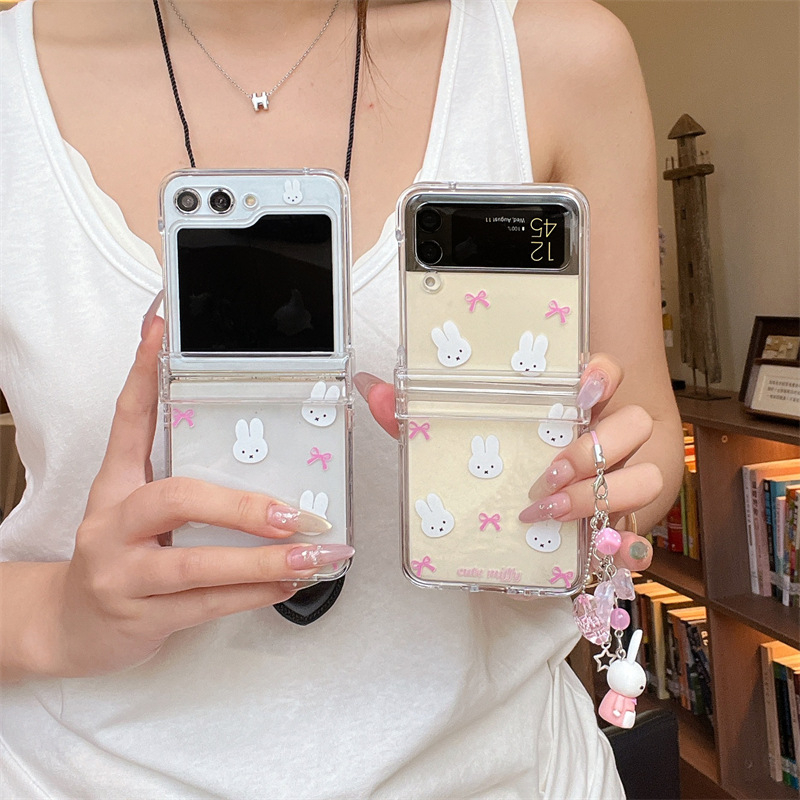 Carcasă PC transparentă cu design de iepuraș pentru Samsung Galaxy Z Flip6 / Z Flip7