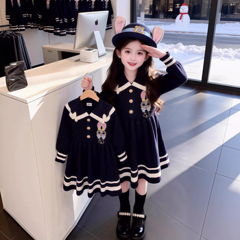 Djevojačka jesenska pletena haljina, model 2026, haljina Judy Rabbit policajac, akademski stil