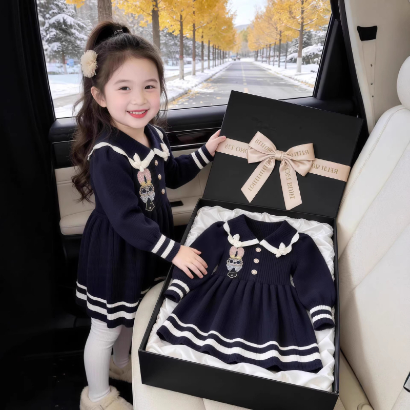 Djevojačka jesenska pletena haljina, model 2026, haljina Judy Rabbit policajac, akademski stil