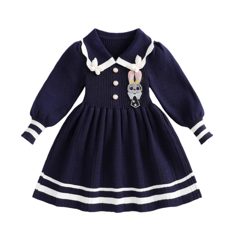 Djevojačka jesenska pletena haljina, model 2026, haljina Judy Rabbit policajac, akademski stil
