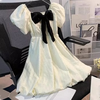 Dječja ljetna haljina za princezu s mašnom, kratkih rukava, jednobojna boja, modni sladak stil