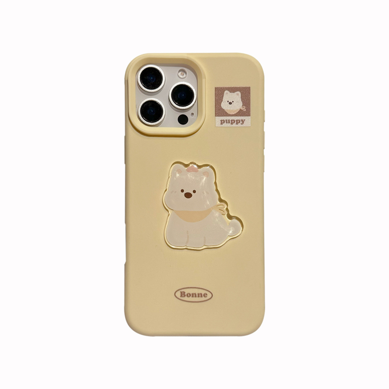 Carcasă TPU crem-galbenă pentru iPhone 14 Pro Max, cu terrier West Highland în relief 3D și lanț — husă moale