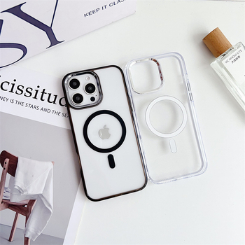Carcasă din silicon transparentă pentru iPhone 14 Pro Max, subțire, cu atașare magnetică, protecție completă