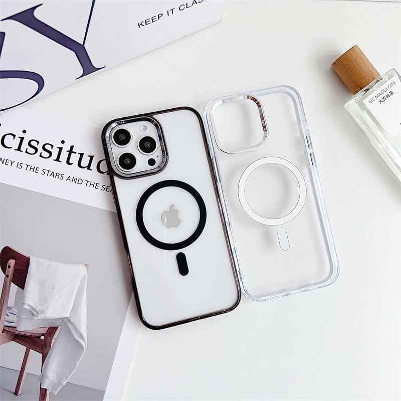 Carcasă din silicon transparentă pentru iPhone 14 Pro Max, subțire, cu atașare magnetică, protecție completă