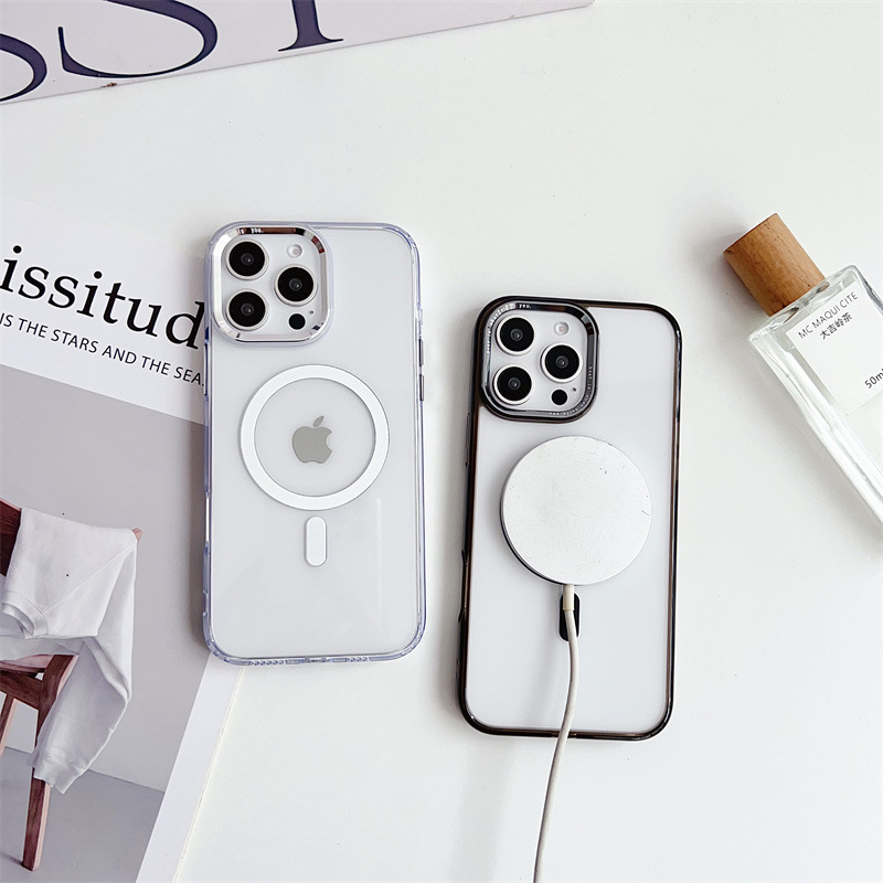 Carcasă din silicon transparentă pentru iPhone 14 Pro Max, subțire, cu atașare magnetică, protecție completă