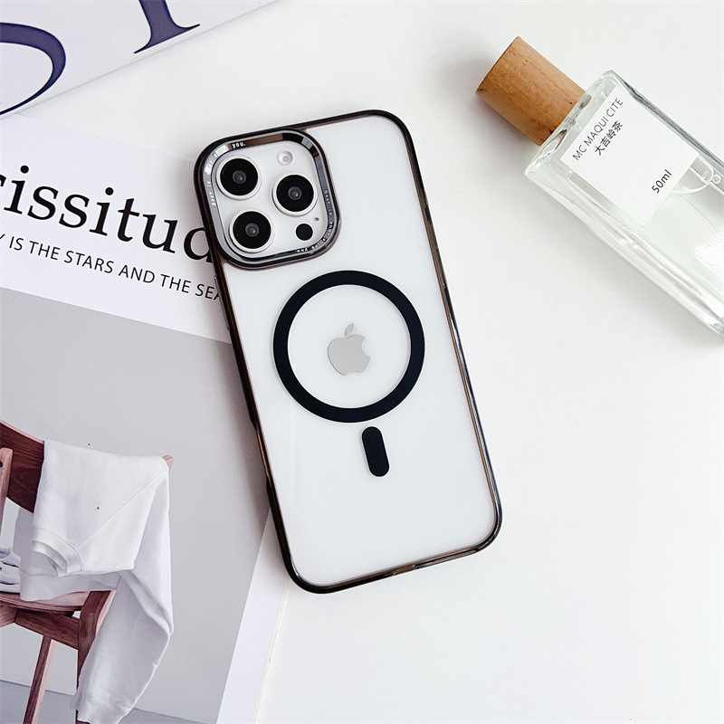 Carcasă din silicon transparentă pentru iPhone 14 Pro Max, subțire, cu atașare magnetică, protecție completă