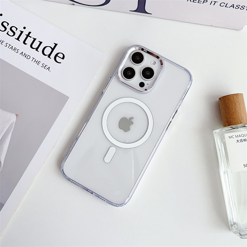 Carcasă din silicon transparentă pentru iPhone 14 Pro Max, subțire, cu atașare magnetică, protecție completă