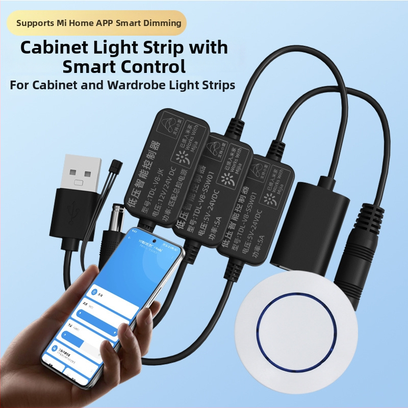 LED osvetlenie do šatní 5V/12V, pripojené k bezdrôtovému prepínaču Bluetooth Mijia, bez kabeláže, s diaľkovým ovládačom