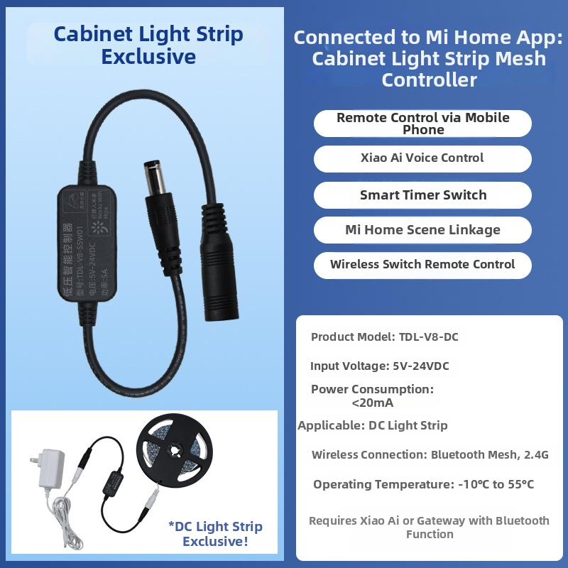LED osvetlenie do šatní 5V/12V, pripojené k bezdrôtovému prepínaču Bluetooth Mijia, bez kabeláže, s diaľkovým ovládačom