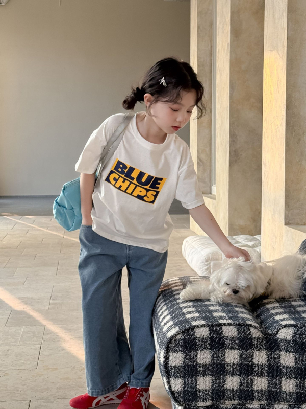 Dječja kratka majica s uzorkom slovima, ljeto 2025, opušteni casual kroj, unisex, okrugli izrez, uzorak sa slovima, pamuk 95%, uzrast 3–8 godina (100–140 cm)