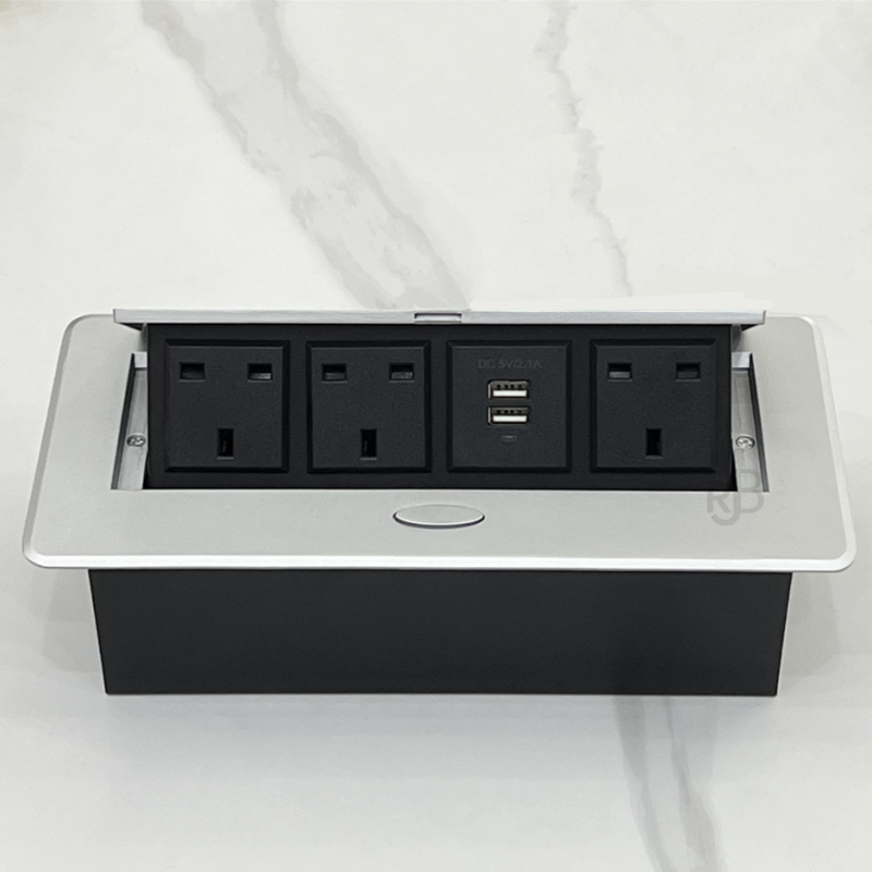 Beépített asztali konnektor, kihúzható megoldás, USB töltés, irodai értekezletekhez, szállodákban és otthoni használatra